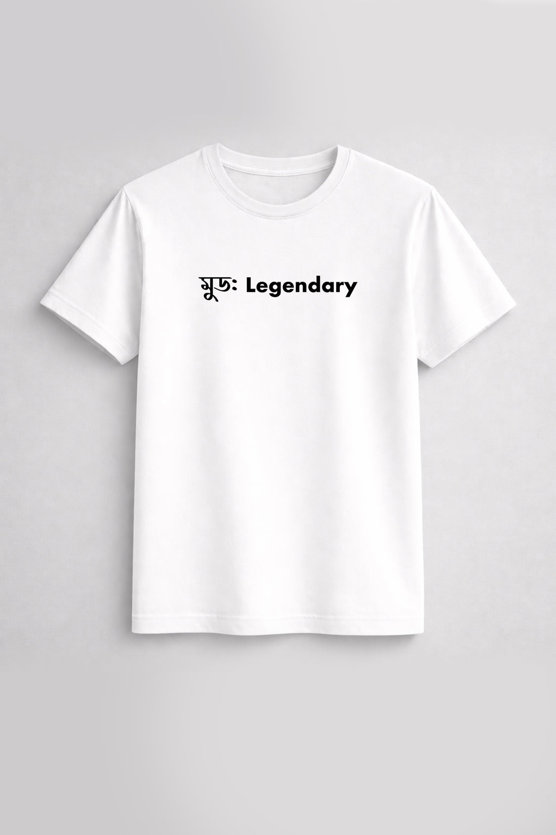 Black t-shirt with 'Legendary' text on a white background
