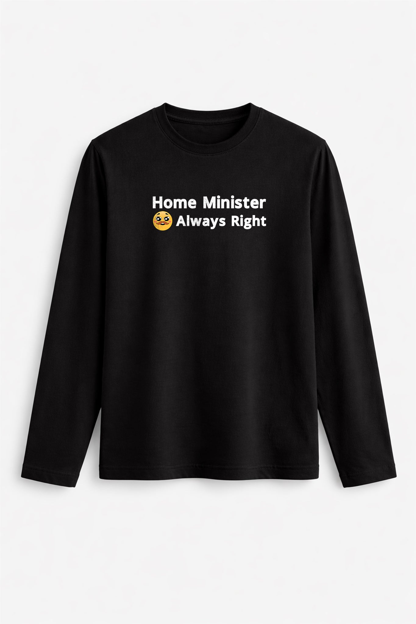 Black long-sleeve shirt with text on a white background
