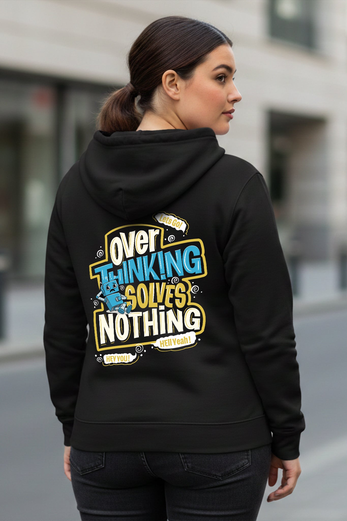 KRAZYKIND Overthinking Hoodie in soft fabric, featuring a relaxed fit and bold overthinking graphic print on the front.