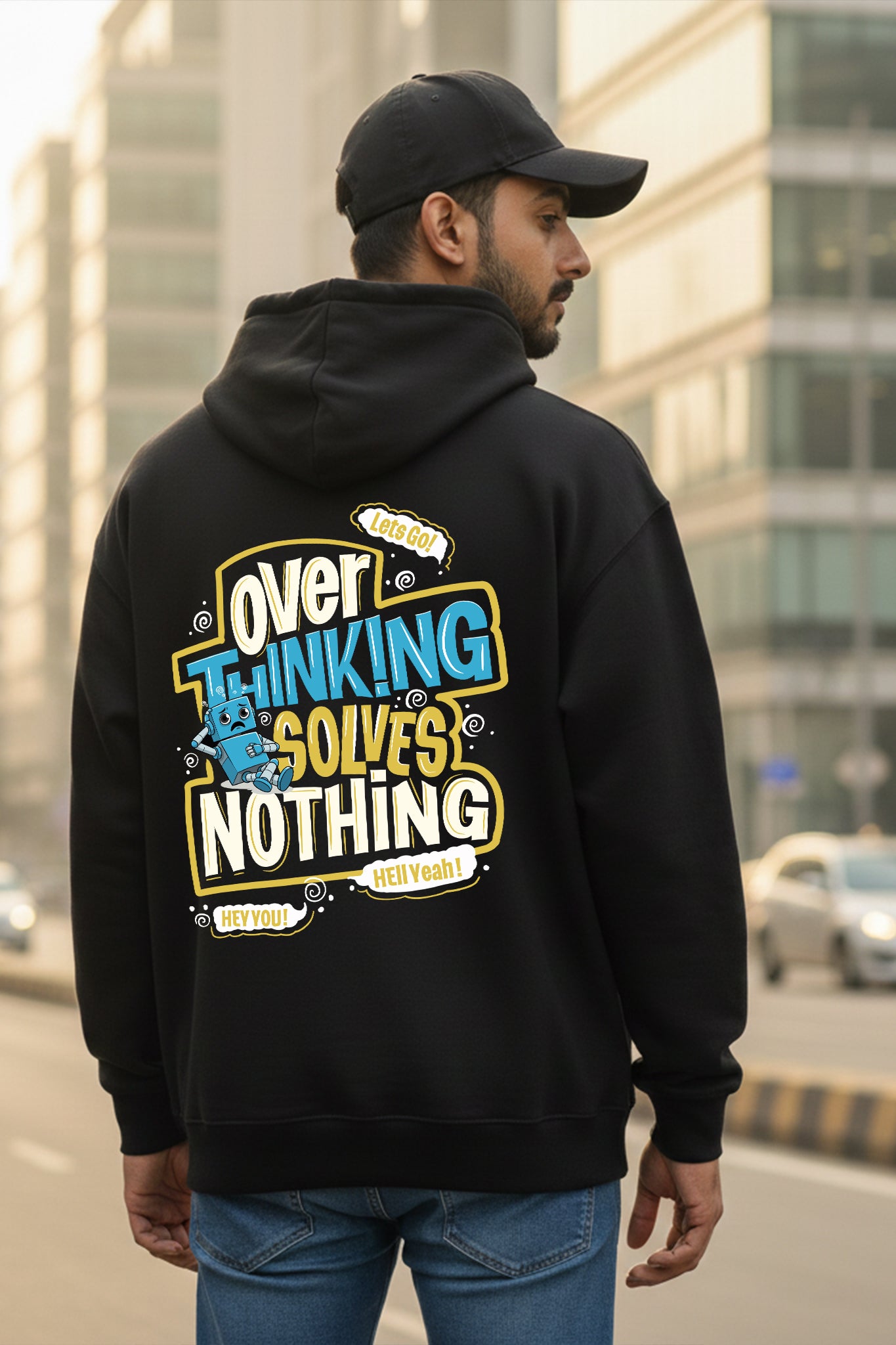 KRAZYKIND Overthinking Hoodie in black with white text, featuring a relaxed fit and comfortable hoodie design.