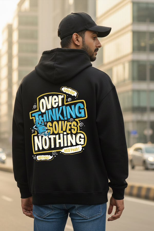 KRAZYKIND Overthinking Hoodie in black with white text, featuring a relaxed fit and comfortable hoodie design.