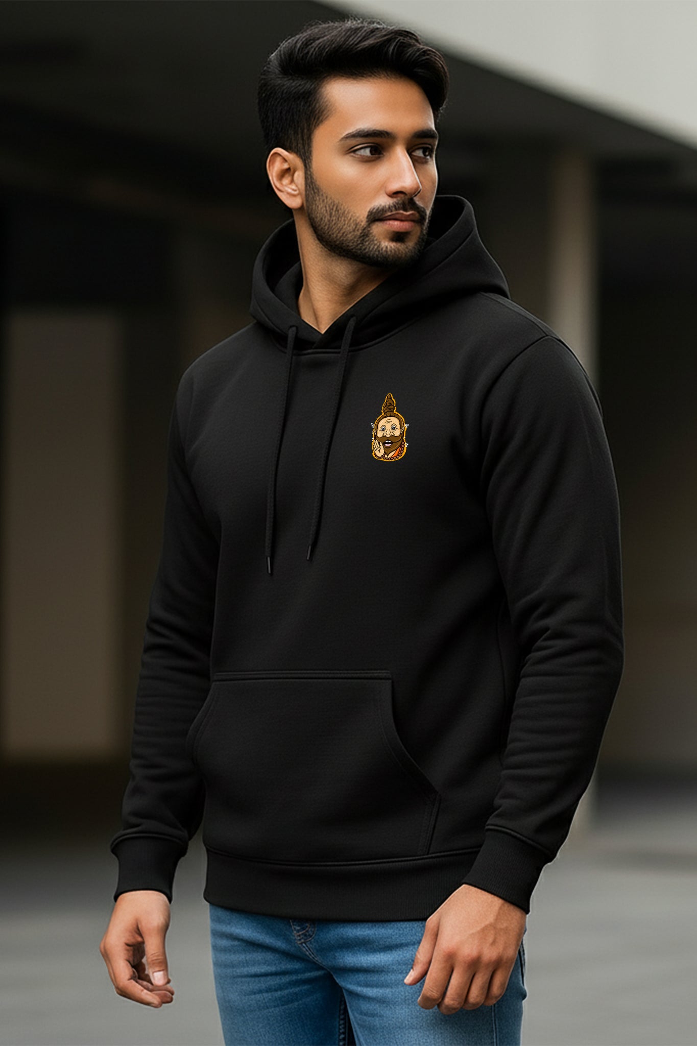 KRAZYKIND Mejaj Tai Ashol Hoodie in black, featuring a hood and graphic design on the front, casual streetwear style.