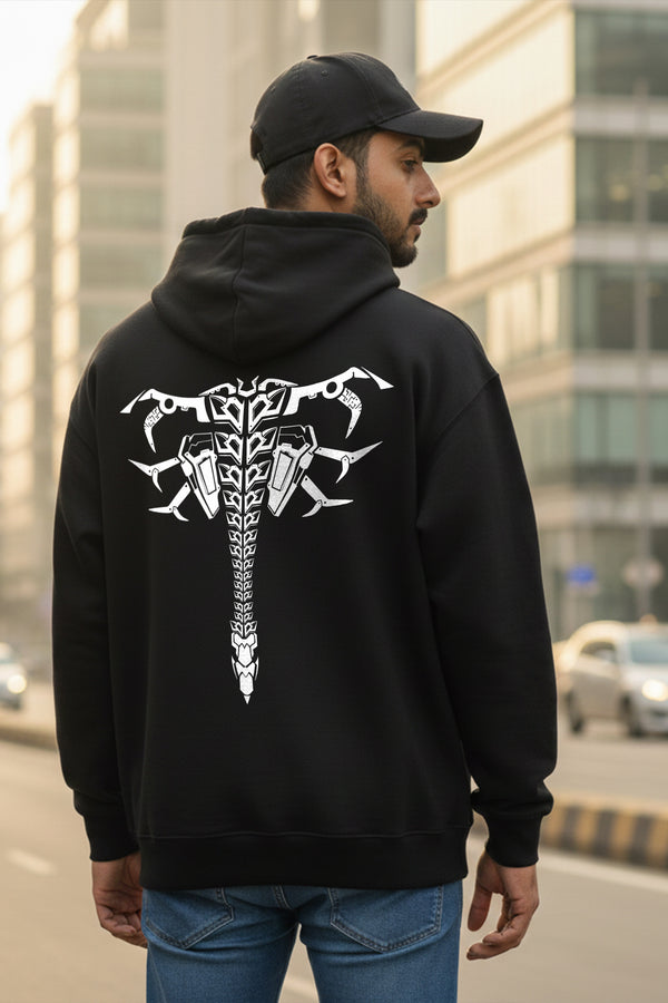 KRAZYKIND Spine Back Hoodie featuring a printed spine graphic on a casual black hoodie for women or men.