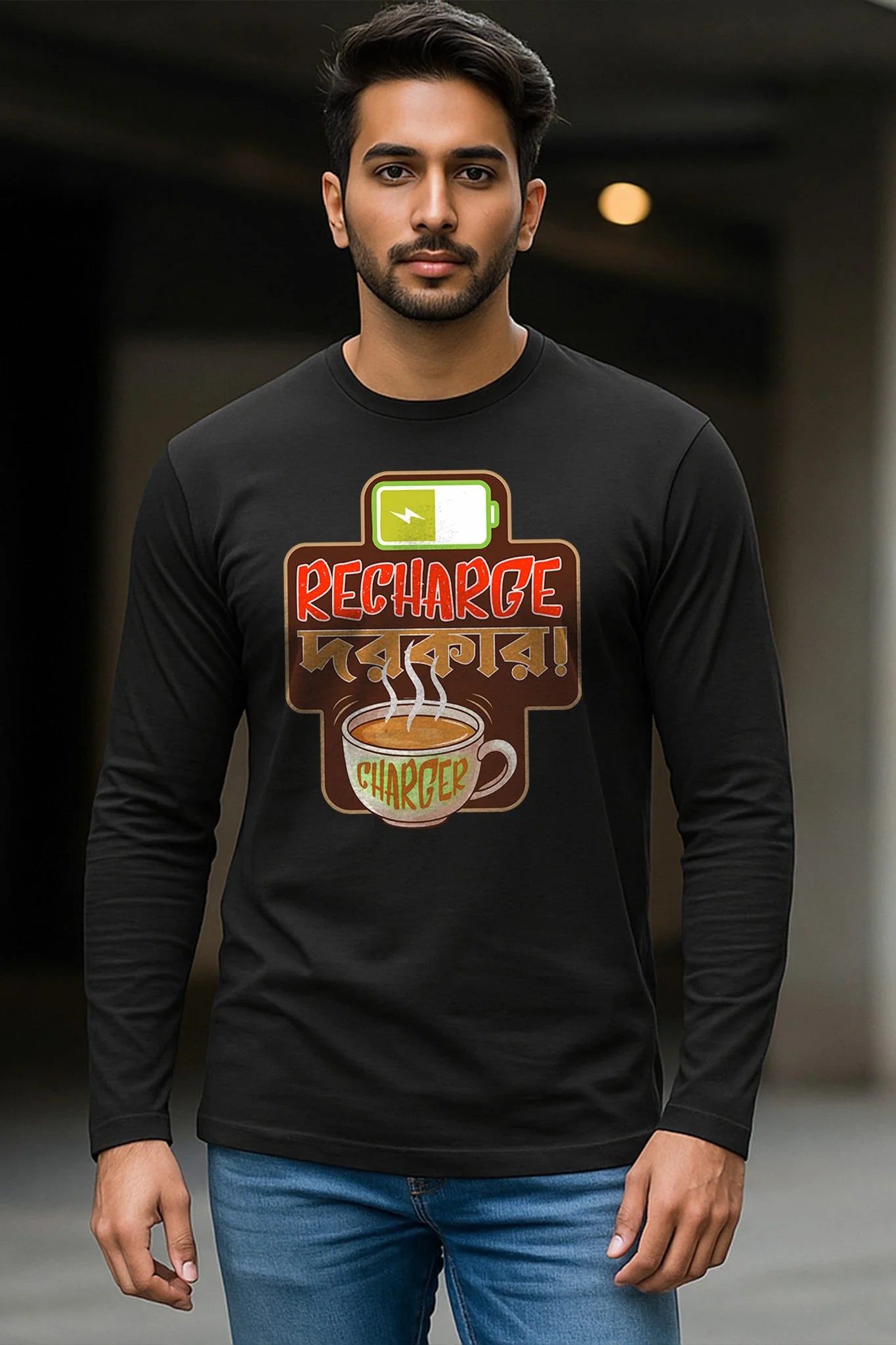 KRAZYKIND Recharge full sleeve shirt in black, featuring long sleeves and casual fit, suitable for everyday wear.