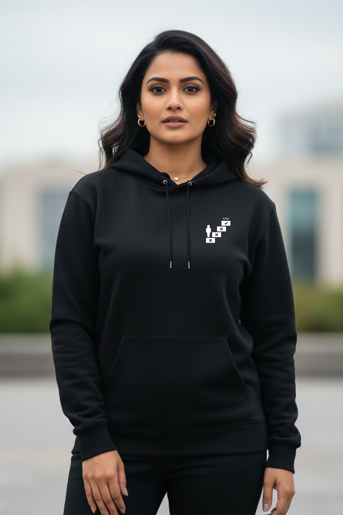 KRAZYKIND Keep Trying hoodie in black with white text, casual fit, and soft fabric for comfortable everyday wear.