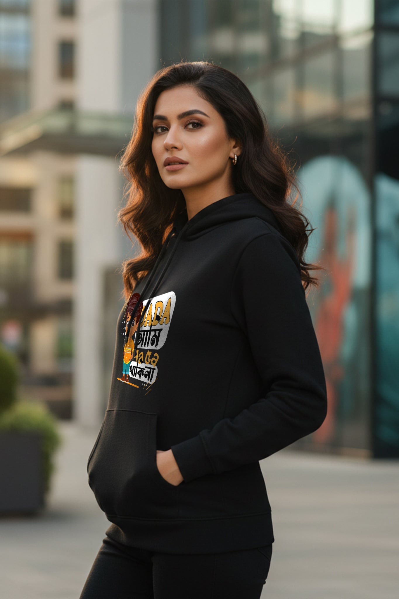 Side view of KRAZYKIND Sate Pache Hoodie showing its stylish design and comfortable fit.