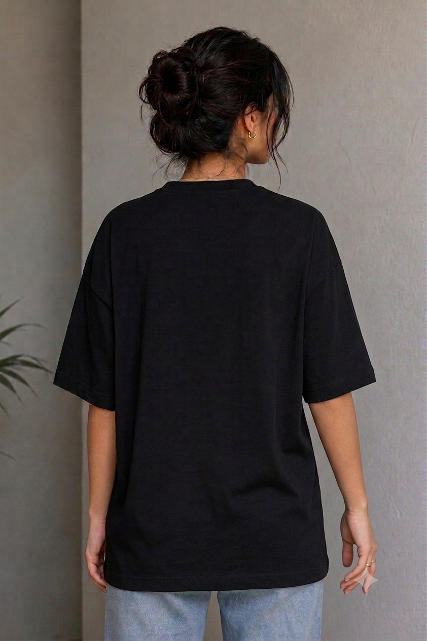 Laydh Lifestyle| Oversized Black Cotton T-Shirt for Women | Krazy Kind KRAZYKIND