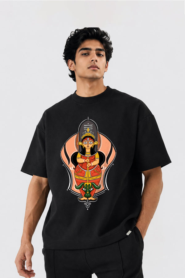 Mahishasuramardini| Oversized Black Cotton T-Shirt for Men | Krazy Kind KRAZYKIND