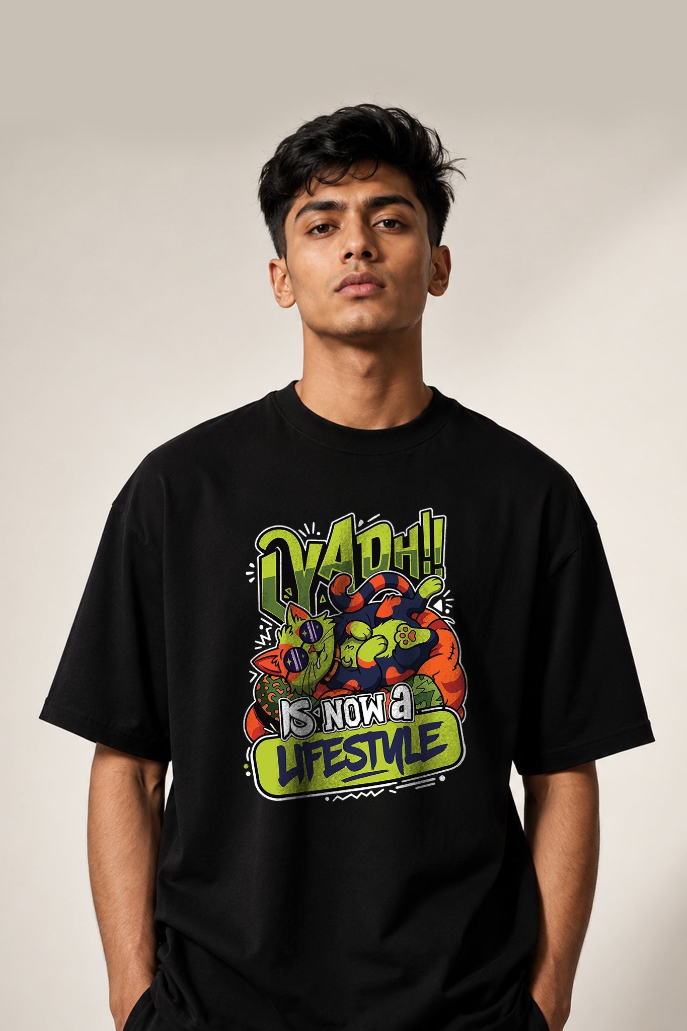 Laydh Lifestyle| Oversized Black Cotton T-Shirt for Men | Krazy Kind KRAZYKIND