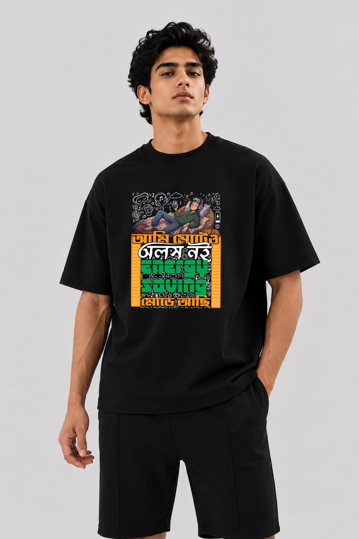 Olosh Noi | Oversized Black Cotton T-Shirt for Men | Krazy Kind KRAZYKIND