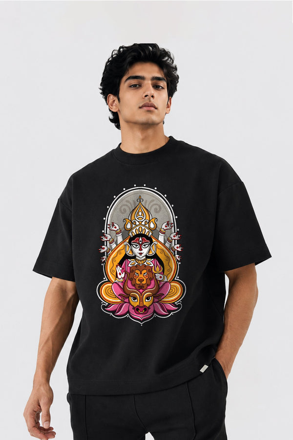 Shakti Swarupini| Oversized Black Cotton T-Shirt for Men | Krazy Kind KRAZYKIND