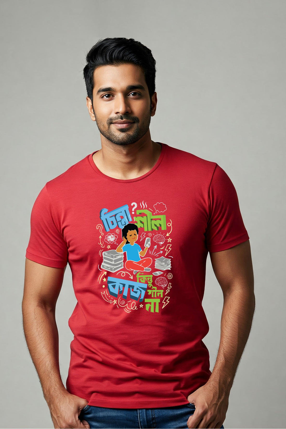 Chintashil| Regular Red Cotton T-Shirt for Men | Krazy Kind KRAZYKIND