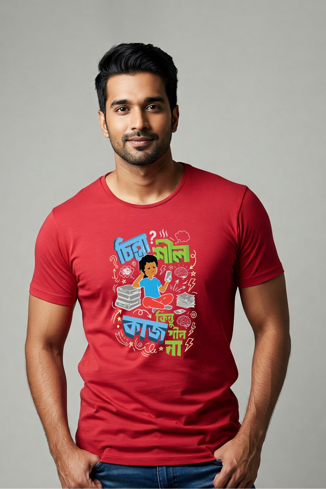 Chintashil| Regular Red Cotton T-Shirt for Men | Krazy Kind KRAZYKIND