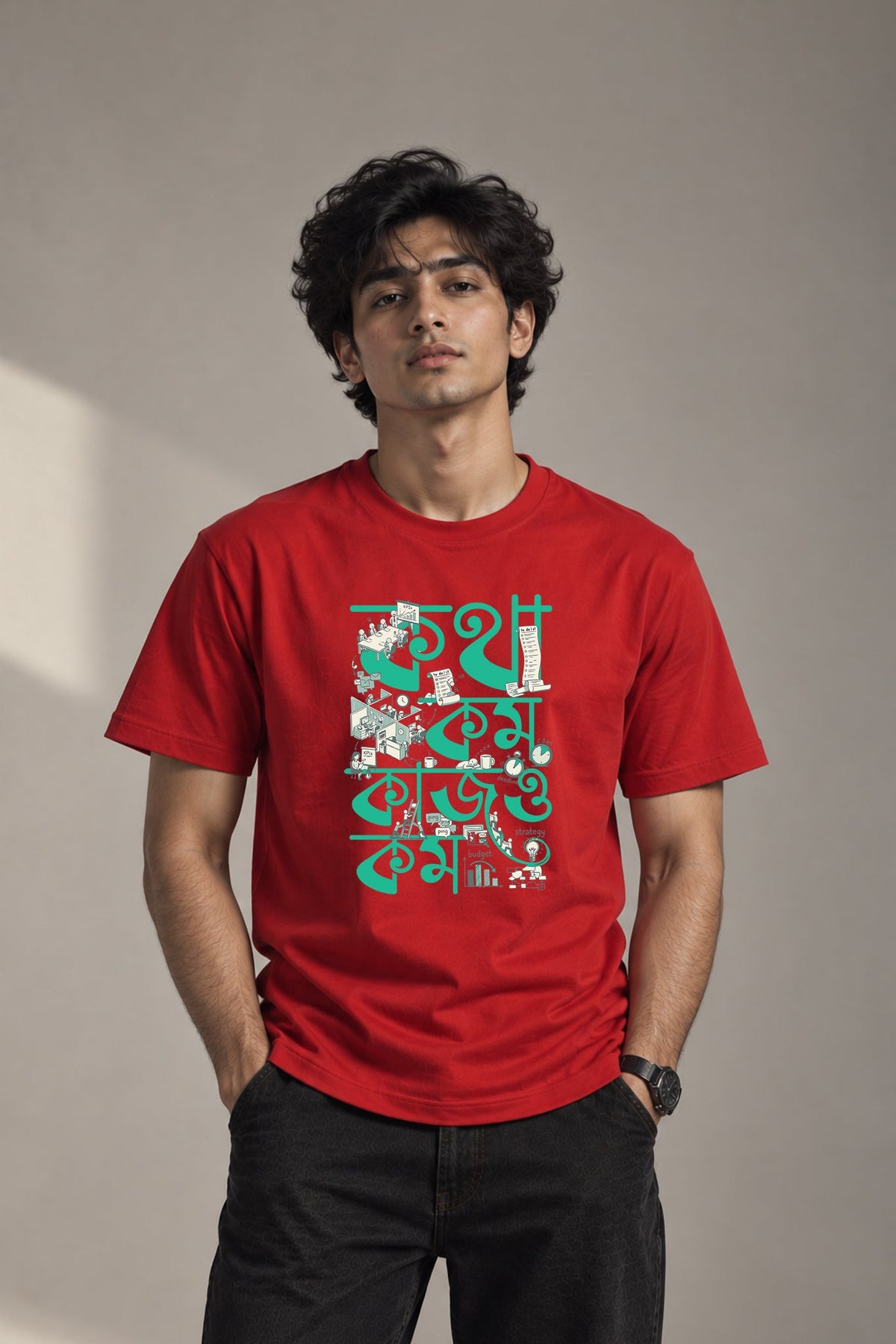 Kotha Kom Kaj-o Kom | Regular Cotton T-Shirt for Men | Krazy Kind KRAZYKIND