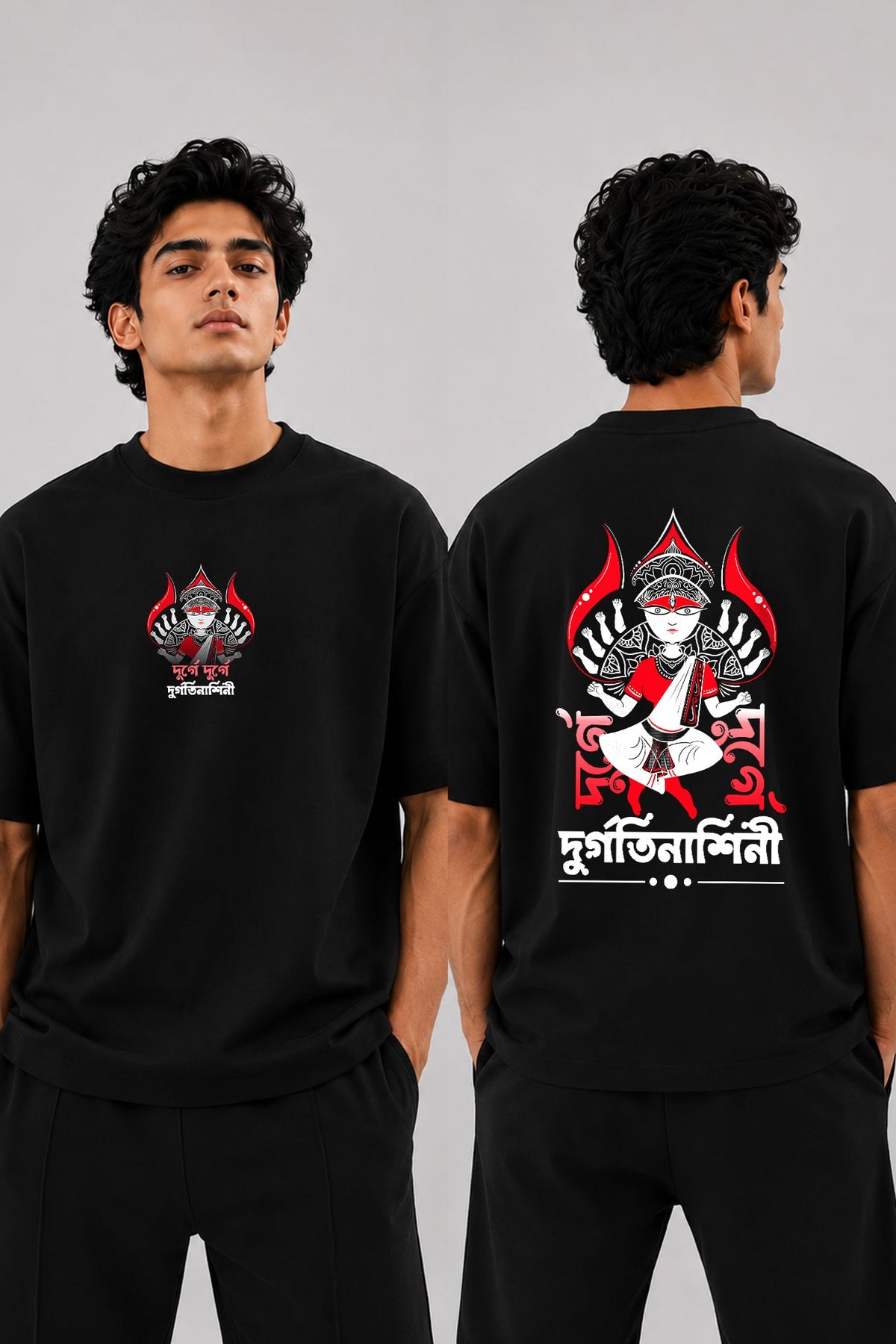 Durgoti Nashini | Oversized Black Cotton T-Shirt for Men | Krazy Kind KRAZYKIND