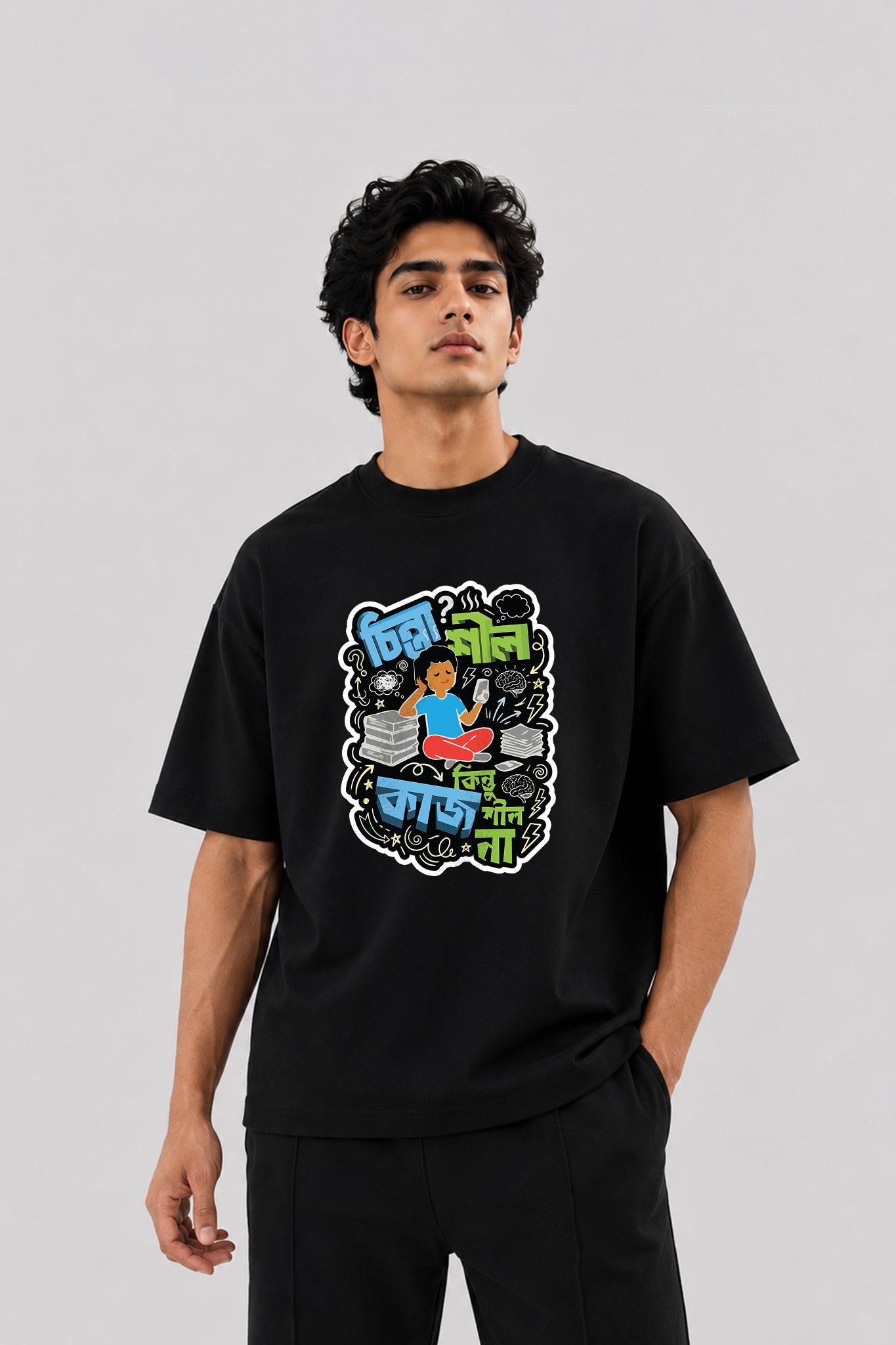 Chintashil| Oversized Black Cotton T-Shirt for Men | Krazy Kind KRAZYKIND