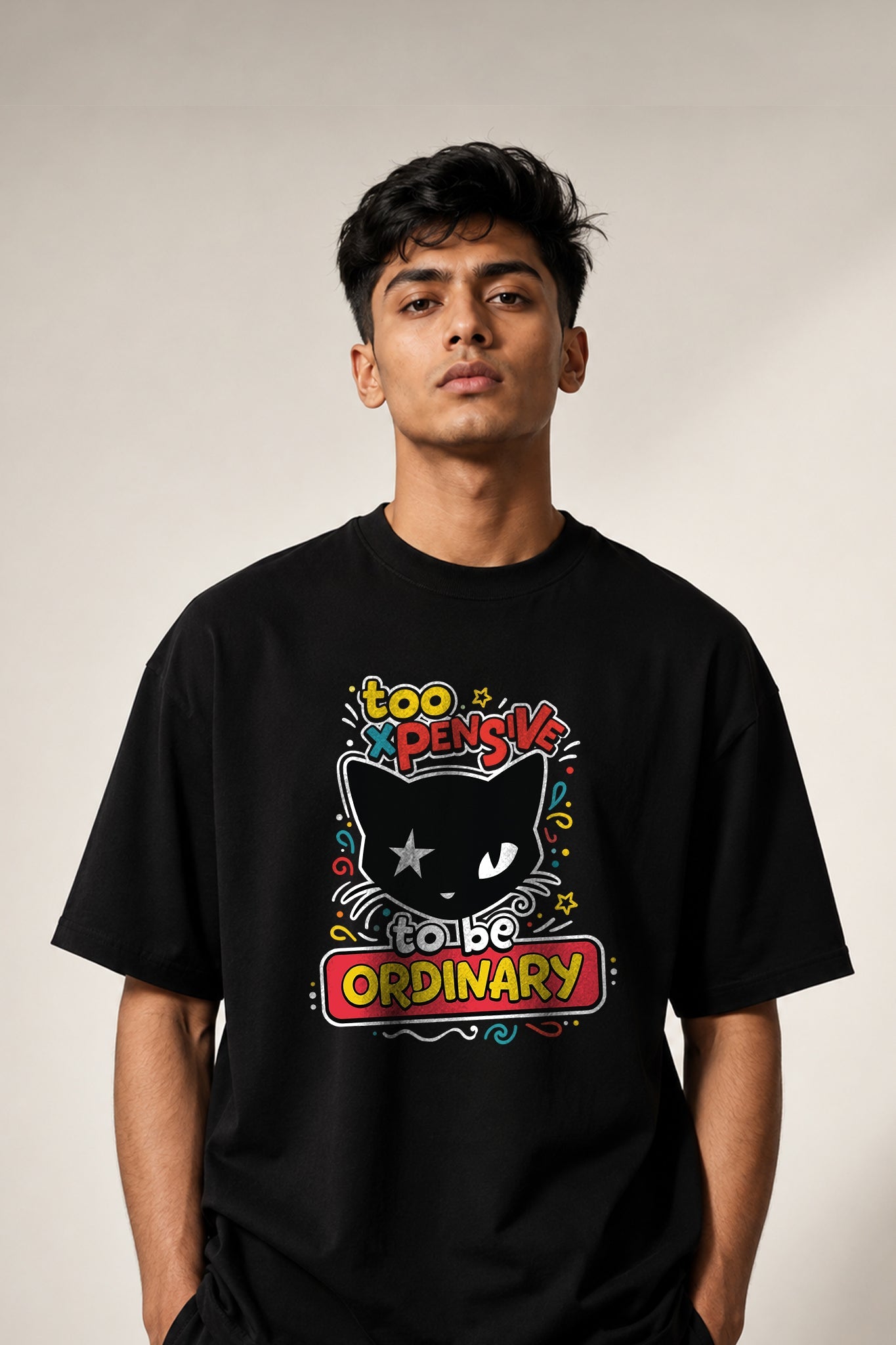 Too Expensive, Not Ordinary| Oversized Black Cotton T-Shirt for Men | Krazy Kind KRAZYKIND
