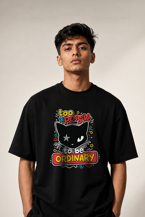 Too Expensive, Not Ordinary| Oversized Black Cotton T-Shirt for Men | Krazy Kind KRAZYKIND