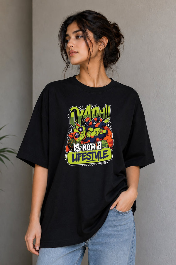 Laydh Lifestyle| Oversized Black Cotton T-Shirt for Women | Krazy Kind KRAZYKIND