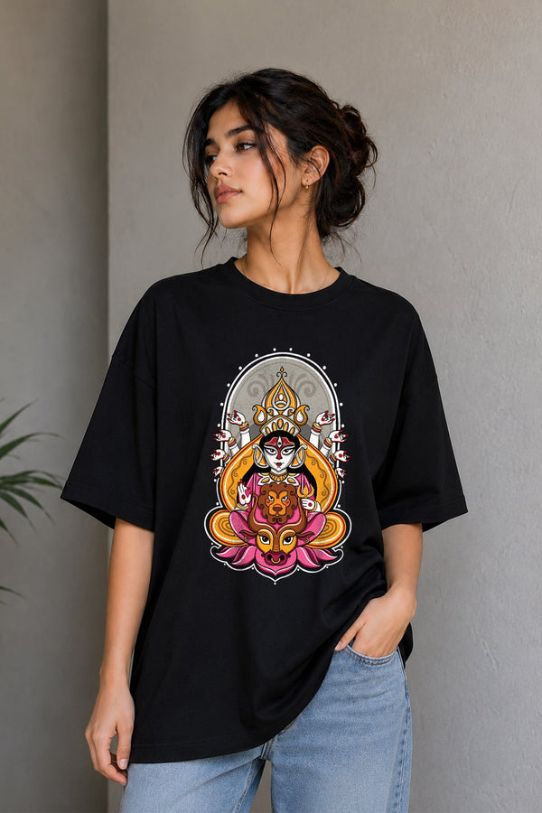 Shakti Swarupini| Oversized Black Cotton T-Shirt for Women | Krazy Kind KRAZYKIND