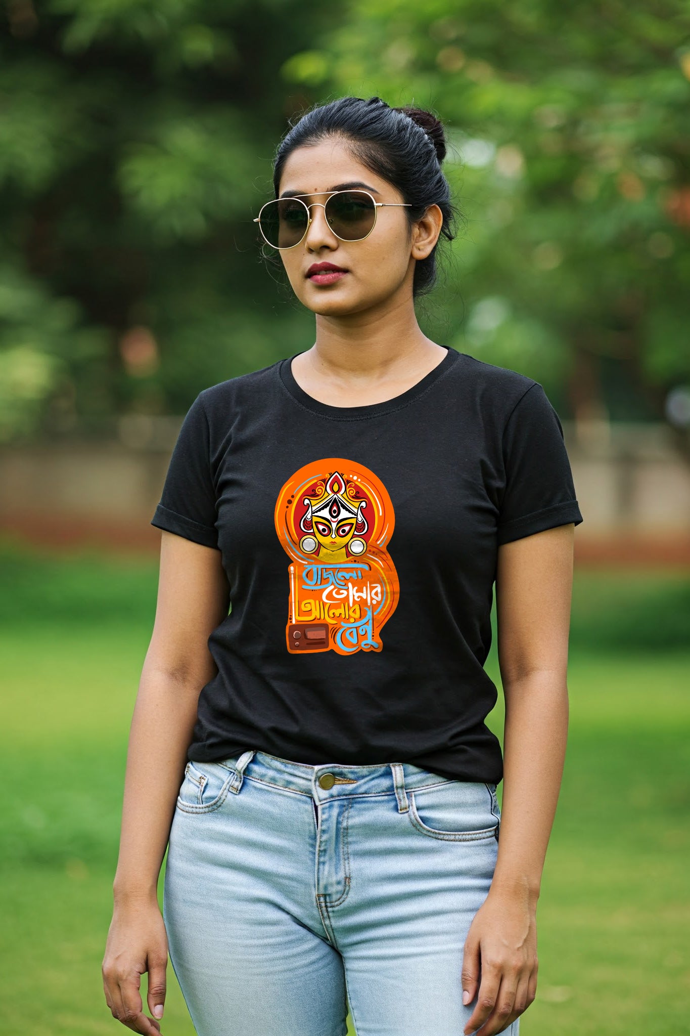 Black woman wearing KRAZYKIND Alor Benu, stylish apparel, showcasing the modern design and fit of the Alor Benu product.
