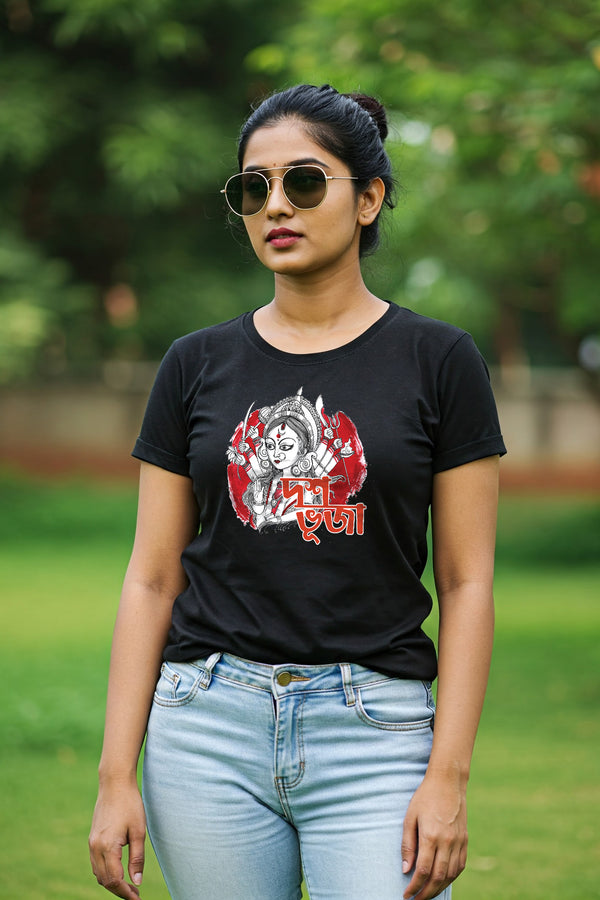 Black woman wearing Doso Vuja by KRAZYKIND, showcasing stylish, vibrant fashion with a confident pose.