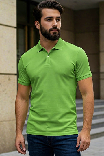 KRAZYKIND green polo shirt displayed on a hanger, showcasing the classic collar and short sleeves.