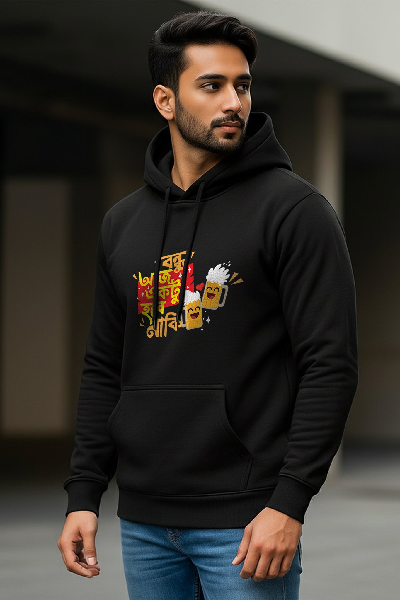 KRAZYKIND Hobe Naki hoodie worn by a man, side view showing the casual fit and stylish design.