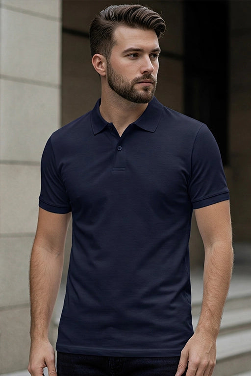 Navy blue polo shirt by KRAZYKIND, featuring a classic collared design and short sleeves, displayed on a plain background.