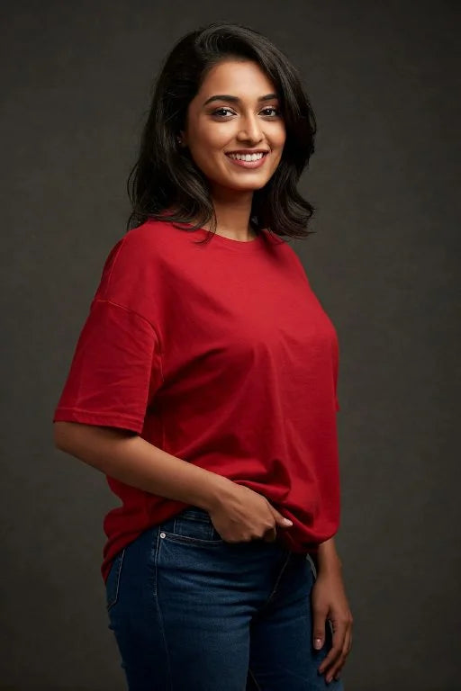Red solid T-shirt by KRAZYKIND, featuring a classic crew neck and short sleeves, displayed on a plain background.