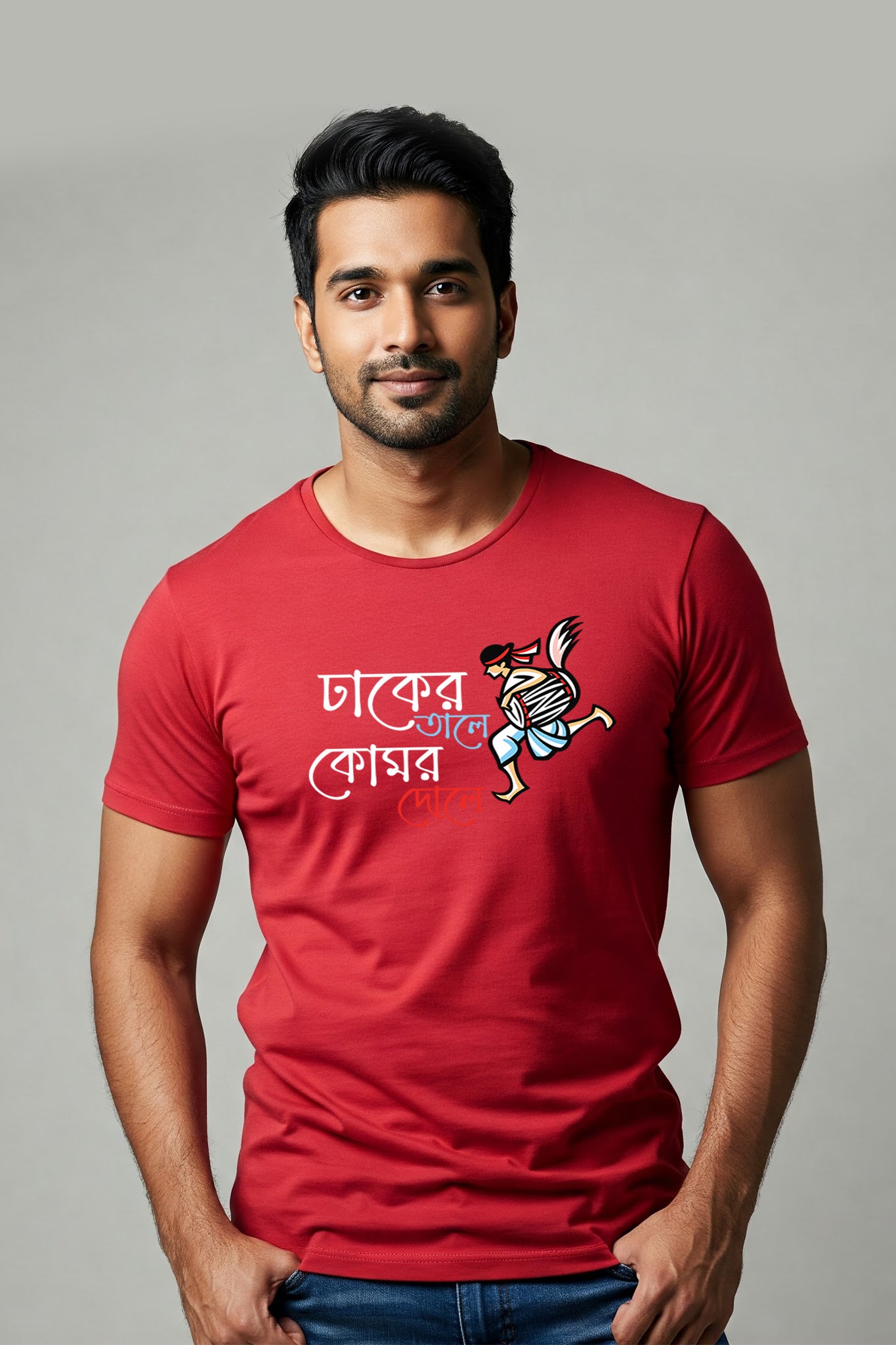 Red Dhak Er Tale from KRAZYKIND featuring traditional handcrafted design on a vibrant red background.