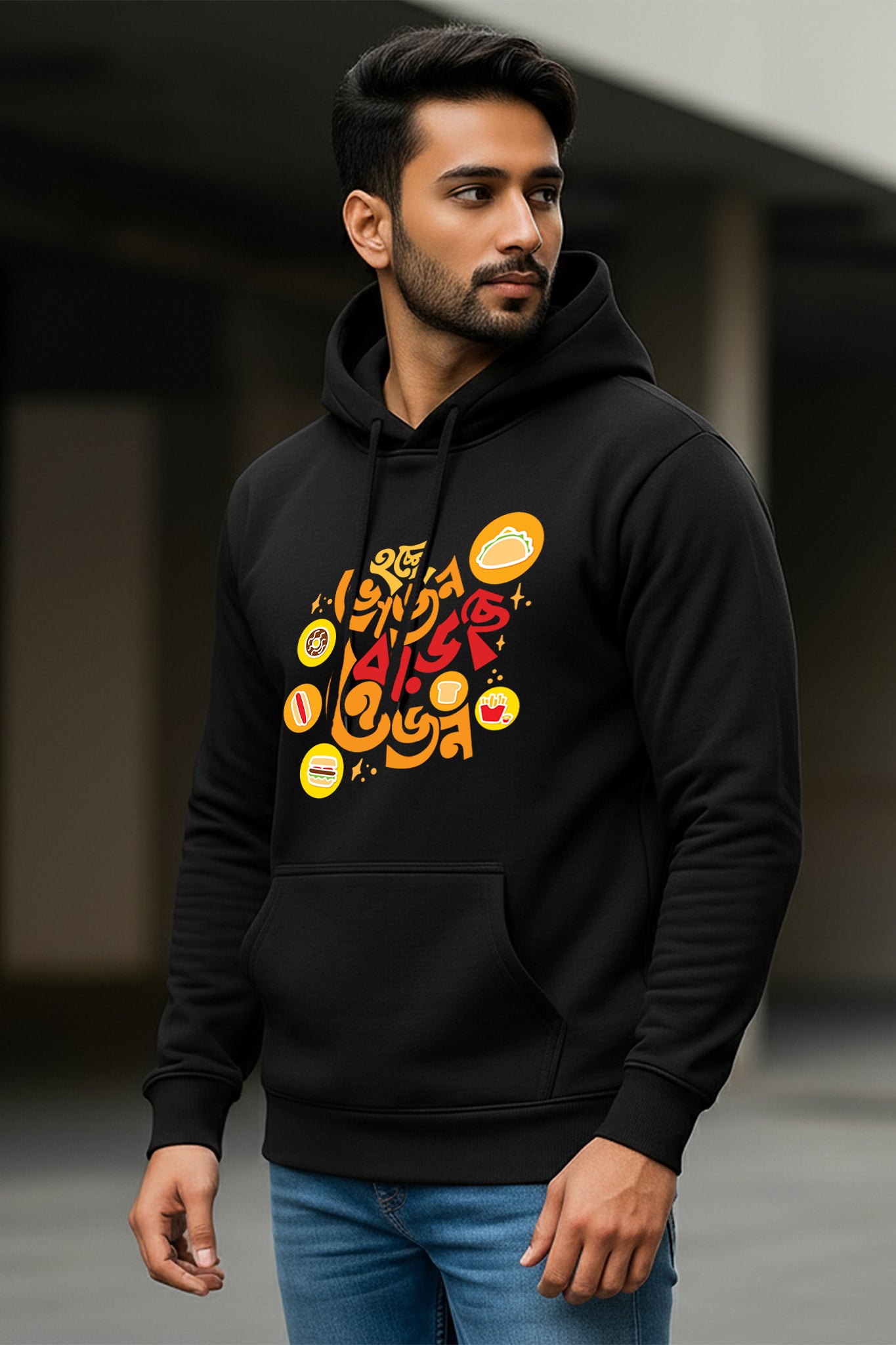KRAZYKIND Vojon Ojon hoodie worn by a man, side view showcasing the stylish fit and fabric details.