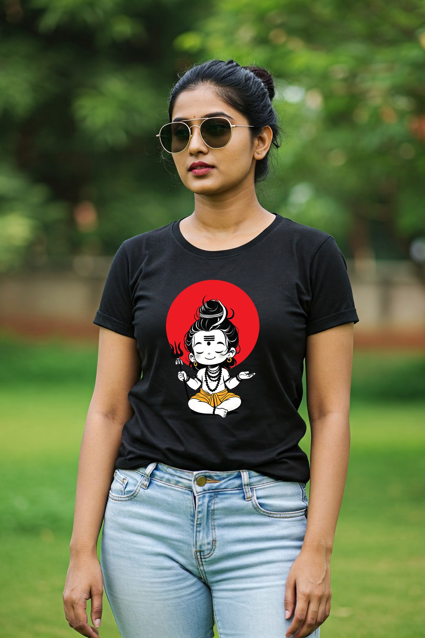 Black Bhole Baba statue by KRAZYKIND, featuring a woman with a Baccha Shiv figure in traditional attire.